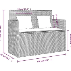 vidaXL - Tuinbank met kussens - Zwart - Poly rattan - 120x50x90.5 cm