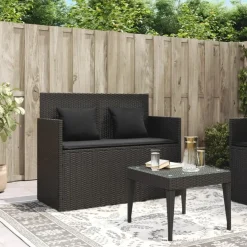 vidaXL - Tuinbank met kussens - Zwart - Poly rattan - 120x50x90.5 cm