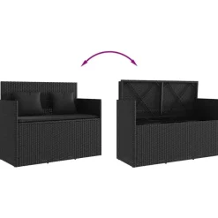 vidaXL - Tuinbank met kussens - Zwart - Poly rattan - 120x50x90.5 cm