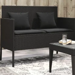 vidaXL - Tuinbank met kussens - Zwart - Poly rattan - 113x61x87 cm