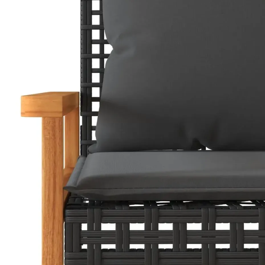 vidaXL - Tuinbank met kussens - Zwart - Poly rattan en acaciahout - 119x61x79 cm