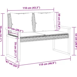 vidaXL - Tuinbank met kussens - Zwart - Poly rattan en acaciahout - 119x61x79 cm