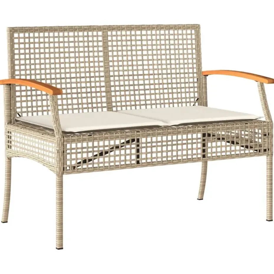 vidaXL - Tuinbank met kussen - Beige - Poly rattan en acaciahout - 108x57x85 cm