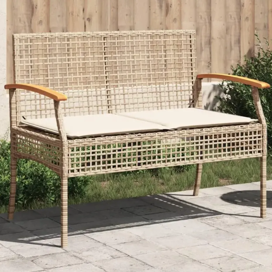 vidaXL - Tuinbank met kussen - Beige - Poly rattan en acaciahout - 108x57x85 cm