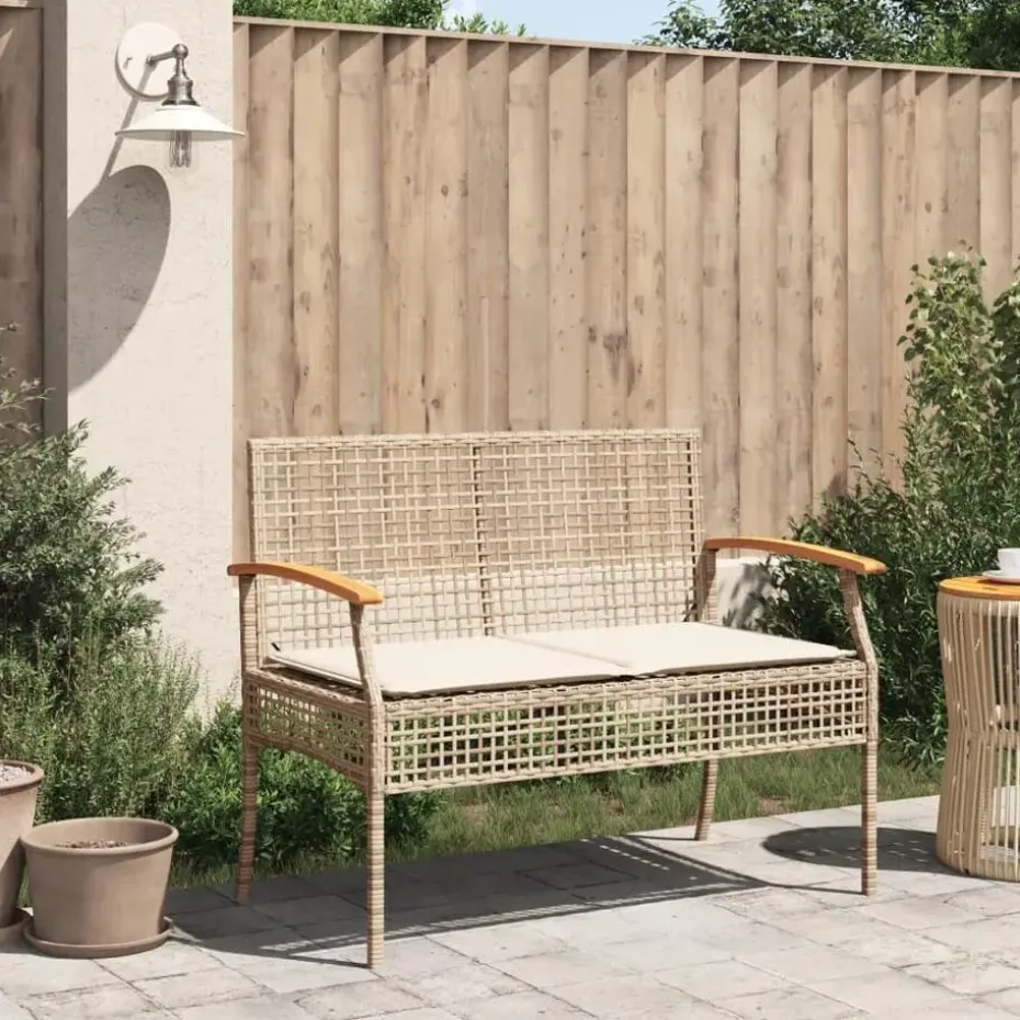 vidaXL - Tuinbank met kussen - Beige - Poly rattan en acaciahout - 108x57x85 cm