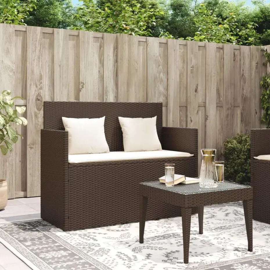 vidaXL - Tuinbank met kussens - Bruin - Poly rattan - 120x50x90.5 cm