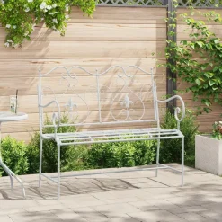 vidaXL - Tuinbank met sprankelend ontwerp - Wit - Staal - 104x54x93 cm
