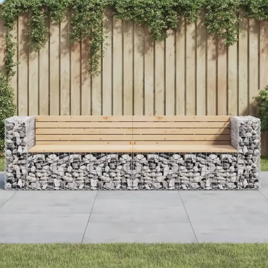 vidaXL - Tuinbank schanskorfontwerp - Massief grenenhout - 244x71x65,5 cm