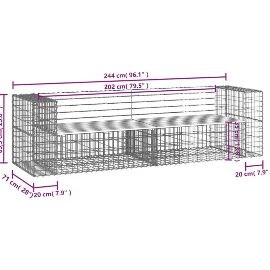 vidaXL - Tuinbank schanskorfontwerp - Massief grenenhout - 244x71x65,5 cm
