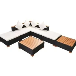 vidaXL - Tuinbank Set - Zwart - Poly rattan