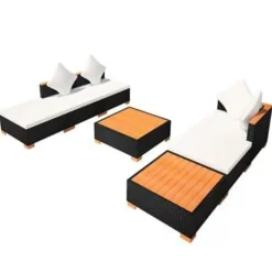 vidaXL - Tuinbank Set - Zwart - Poly rattan