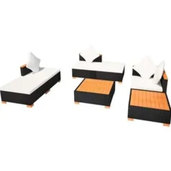 vidaXL - Tuinbank Set - Zwart - Poly rattan