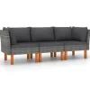 vidaXL - Tuinbank 3-sits - Grijs - Rattan - Met kussens