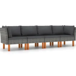 vidaXL - Tuinbank 4-sits - Grijs - Poly rattan -Met kussens