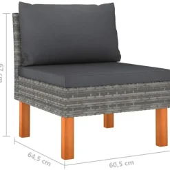 vidaXL - Tuinbank 4-sits - Grijs - Poly rattan -Met kussens