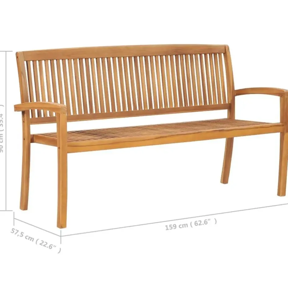 vidaXL - Tuinbank stapelbaar met zwart kussen - Teakhout - 159x57.5x90 cm