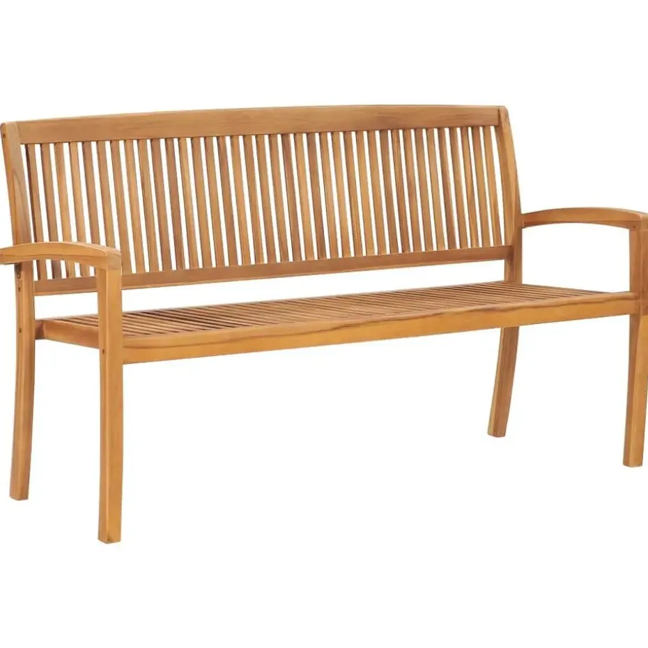 vidaXL - Tuinbank stapelbaar met zwart kussen - Teakhout - 159x57.5x90 cm