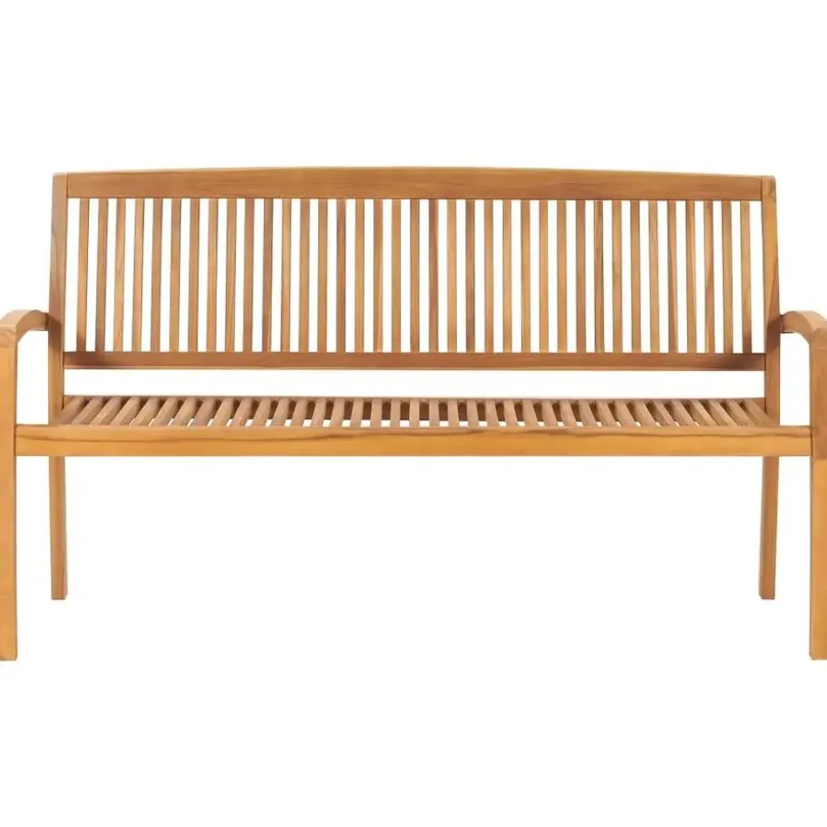 vidaXL - Tuinbank stapelbaar met zwart kussen - Teakhout - 159x57.5x90 cm