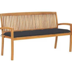 vidaXL - Tuinbank stapelbaar met antraciet kussen - Teakhout - 159x57.5x90 cm