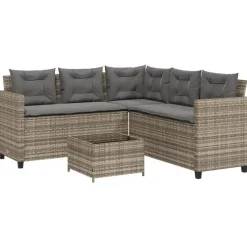 vidaXL - tuinbank voor 5 met kussens grijs poly rattan 3 stuks