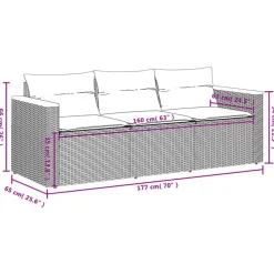 vidaXL - Tuinbank 3-zits - Beige - Poly rattan - Met kussens