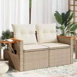 vidaXL - Tuinbank 2-zits - Beige - Poly rattan - Met kussens