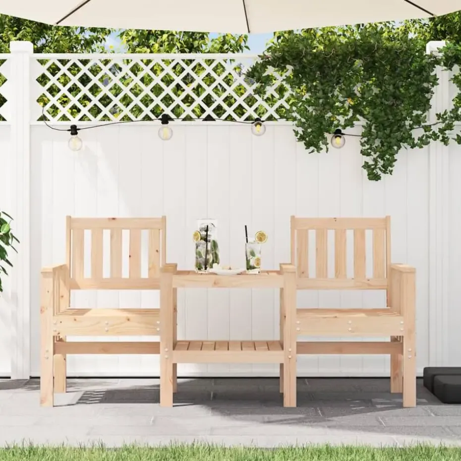 vidaXL - Tuinbank 2-zits - Bruin - Grenenhout - Met tafel