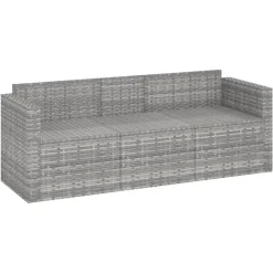 vidaXL - Tuinbank 3-zits - Grijs - Poly rattan - Met kussens