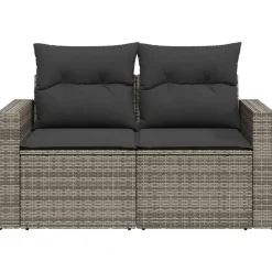 vidaXL - Tuinbank 2-zits - Grijs - Poly rattan - Met kussens
