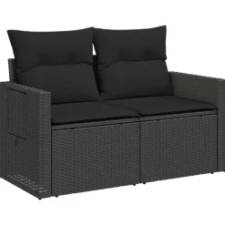 vidaXL - Tuinbank 2-zits - Zwart - Poly rattan - Met kussens