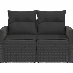 vidaXL - Tuinbank 2-zits - Zwart - Poly rattan - Met kussens