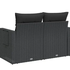 vidaXL - Tuinbank 2-zits - Zwart - Poly rattan - Met kussens