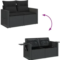 vidaXL - Tuinbank 2-zits - Zwart - Poly rattan - Met kussens
