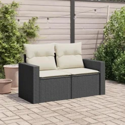 vidaXL - Tuinbank 2-zits - Zwart - Poly rattan - Met kussens