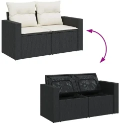vidaXL - Tuinbank 2-zits - Zwart - Poly rattan - Met kussens