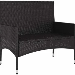 vidaXL - Tuinbank 2-zits - Zwart - Poly rattan - Met zwart kussens