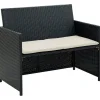vidaXL - Tuinbank 2-zits - Zwart - Poly rattan - Met kussens
