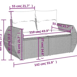 vidaXL - Tuinbank 2-zits - Zwart - Poly rattan - Met kussens
