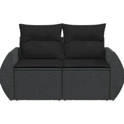 vidaXL - Tuinbank 2-zits - Zwart - Poly rattan - Met kussens