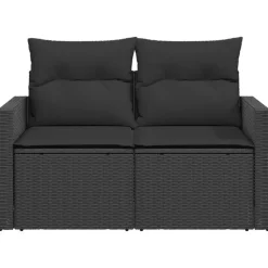 vidaXL - Tuinbank 2-zits - Zwart - Poly rattan - Met kussens