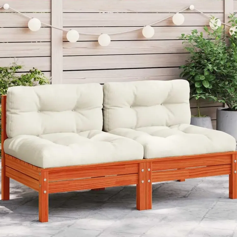 vidaXL - Tuinbank zonder armleuning - Bruin - Hout - 2 stuks - Met kussens