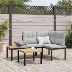 vidaXL - Tuinbanken met lichtgrijs kussens - Gepoedercoat staal - 2 stuks