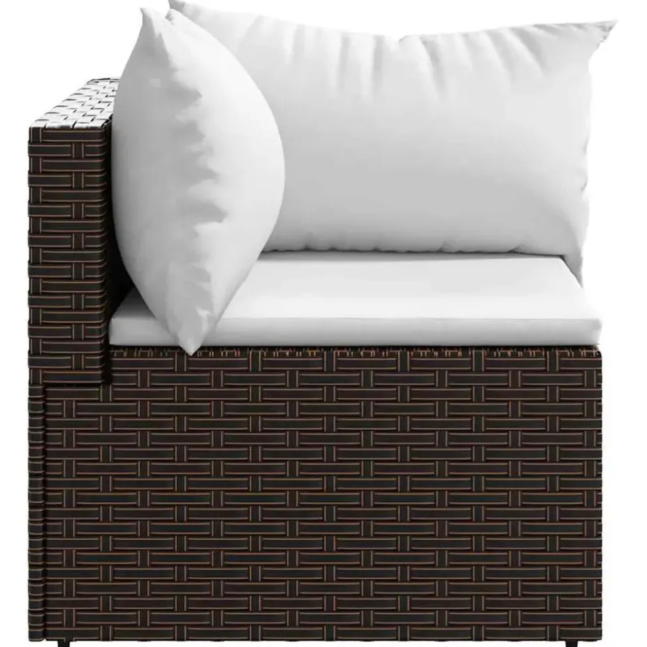 vidaXL - Tuinhoekbank - Bruin - Poly rattan - Met kussens