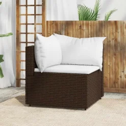 vidaXL - Tuinhoekbank - Bruin - Poly rattan - Met kussens
