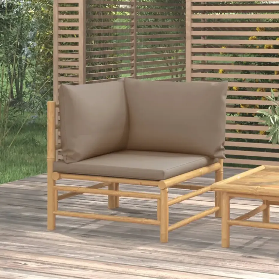 vidaXL - Tuinhoekbank - Taupe - Bamboe - Met kussens
