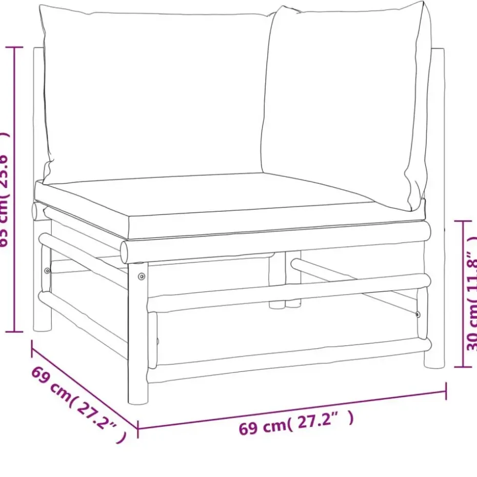 vidaXL - Tuinhoekbank - Taupe - Bamboe - Met kussens