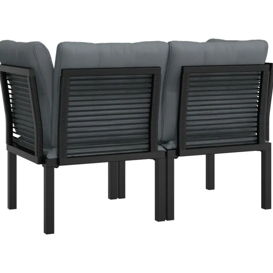 vidaXL - Tuinhoekstoelen - Zwart en grijs - Poly rattan - 2 stuks - Met kussens