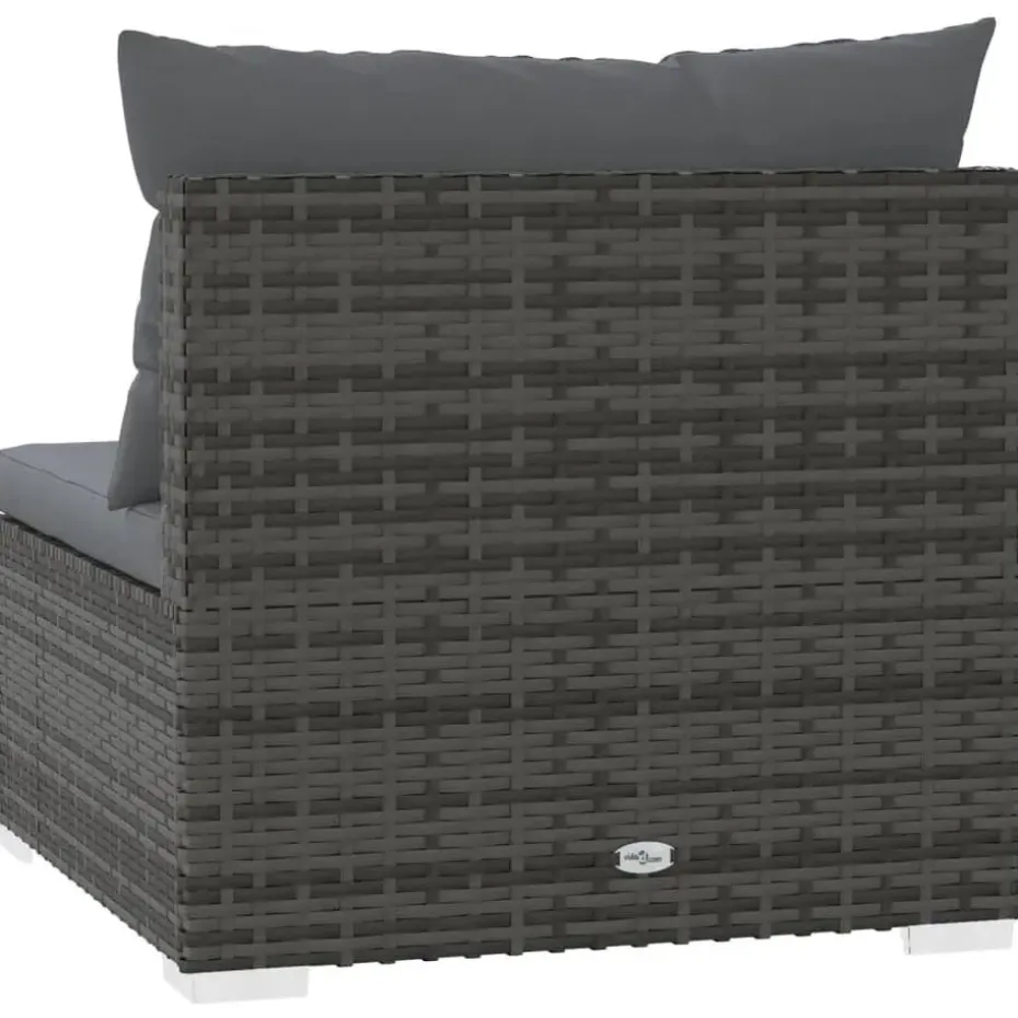 vidaXL - Tuinmiddenbank - Grijs - Poly rattan - Met kussens