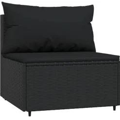 vidaXL - Tuinmiddenbank - Zwart - Poly rattan - Met kussens