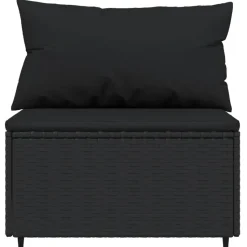 vidaXL - Tuinmiddenbank - Zwart - Poly rattan - Met kussens